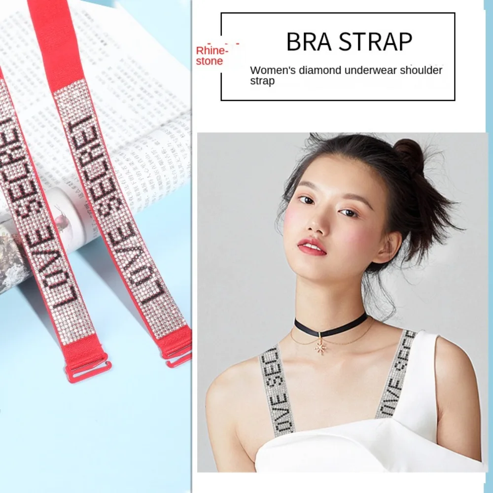 

2pairs Adjustable Rhinestone Bra Strap Bra Accessory Detachable Anti Slip Underwear Strap Elastic Bra Shoulder Strap Women