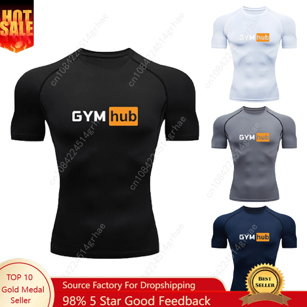 

Gym Hub Printed Men's Compression Shirt Gym Workout Sport Quick Dry Tight TShirts Outdoor Training Fitness Elasticity Tops Tee