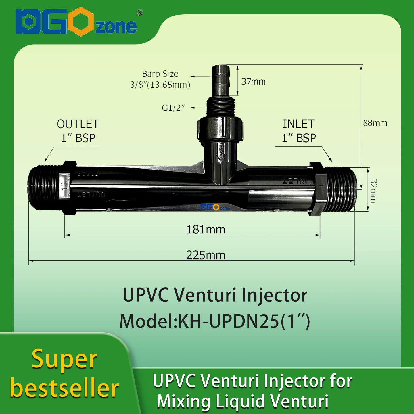 UPVC Venturi-Injektor zum Mischen von Flüssigkeitsventuri mit Ventil BSP-Gewinde 1/2" 3/4" 1/4" 1" DGOzone