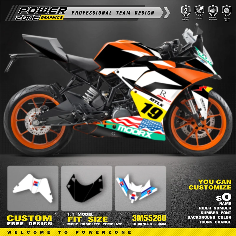 

PowerZone Custom Sticker Graphics for KTM RC 250 RC 390 2014 2015 2016 SUPERMOTO Backgrounds Decals Racing Vinyl Sticker Kit 02
