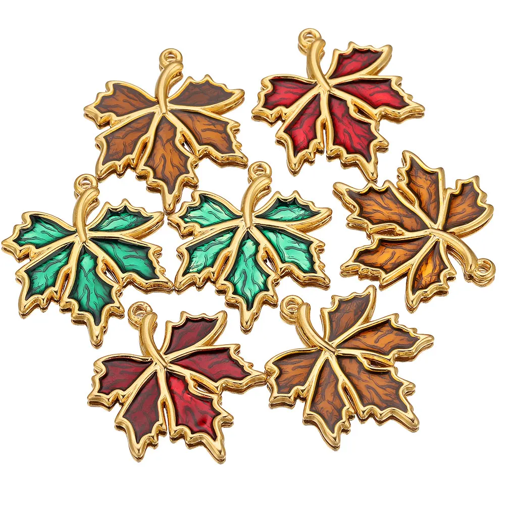 3PCS Stainless Steel Charms Enamel Leaf Maple Leaf Charm PVD Gold Plated Metal Earring Necklace Bracelet Jewelry Making Craft - view 4