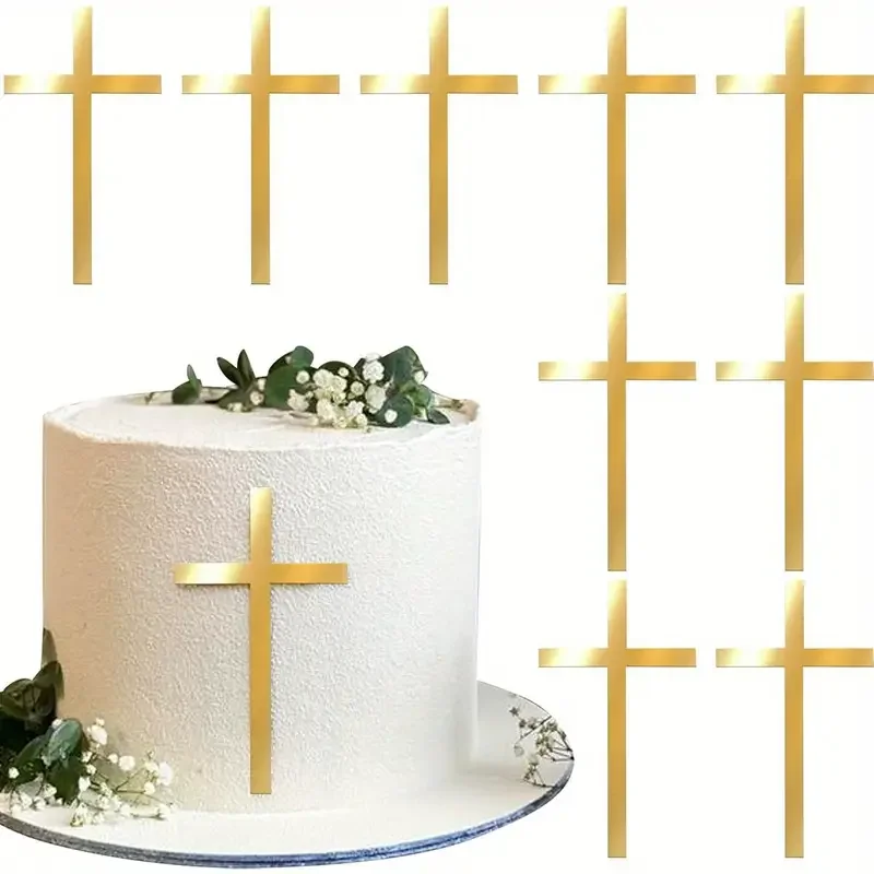 2/4/6 Uds. Adorno para tarta con cruz dorada, cruz acrílica, decoraciones para cupcakes de cumpleaños, bricolaje, bautismo, primera comunión, Baby Shower, fiesta de boda