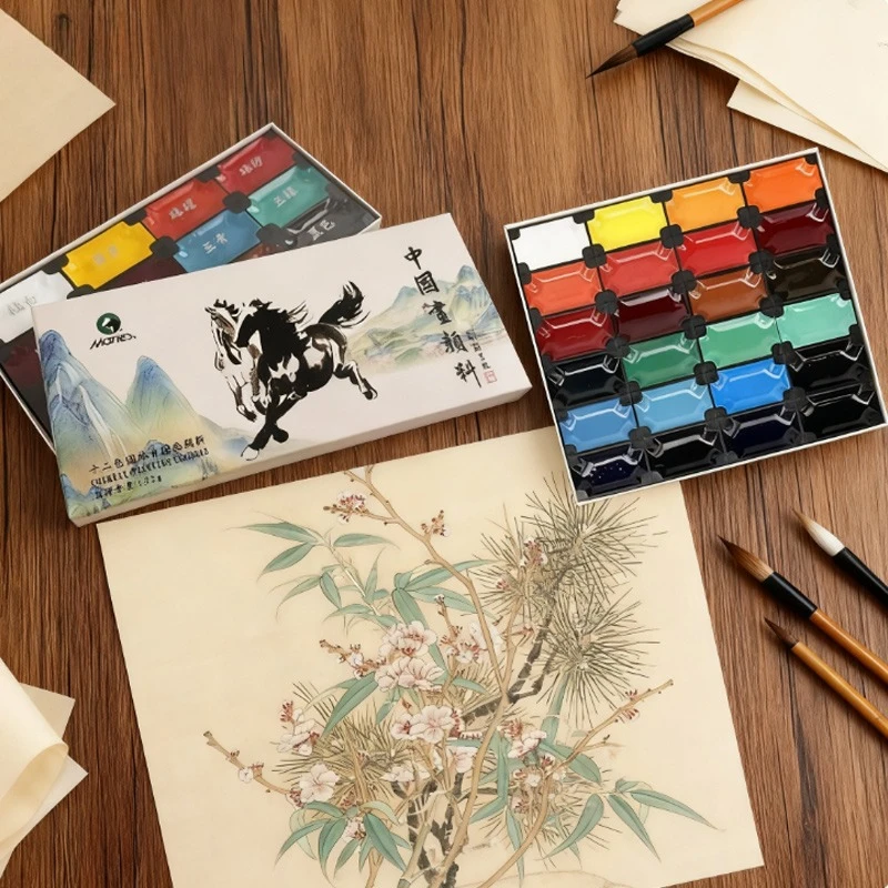 12/24color Solid Chinese Painting Paint Set Fine Color Strong Adhesion Fine Brushwork Landscape Painting Graffiti Art Creation