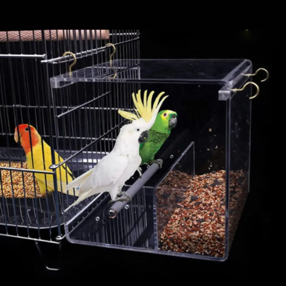 Seed Acrylic No Mess Anti-spread Bird Cage Feeding Container Box Automatic Parrot Feeder