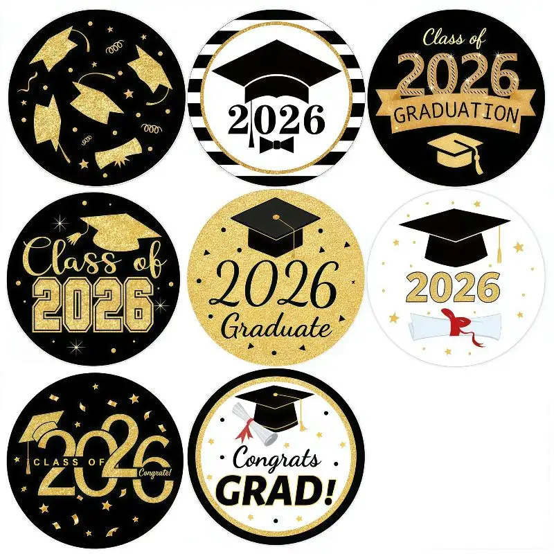 500pcs/set 2026 Graduation Stickers Gold Foil Round Adhesive Labels Sticker Graduation Party Gift