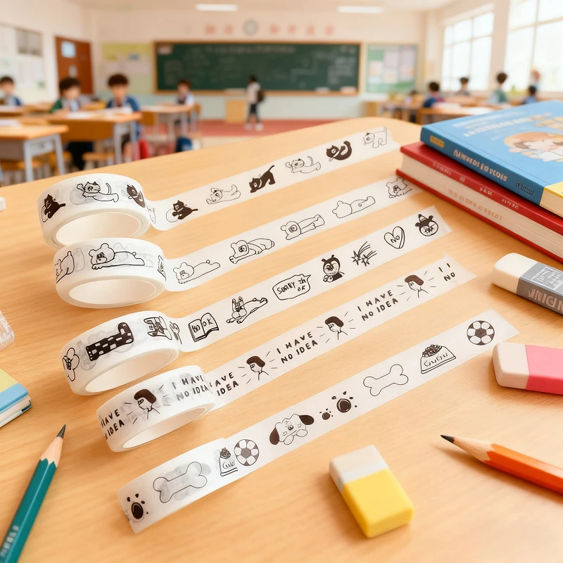 

5m Washi Paper Tape Stickers Black and White Sketch Panda Mimi Handbook Material Tape Student DIY Sticker Girl Gift