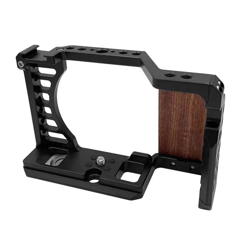 Camera Cage For Sony A7C Camera With Wooden Handle Protection Frame With Cold Shoe