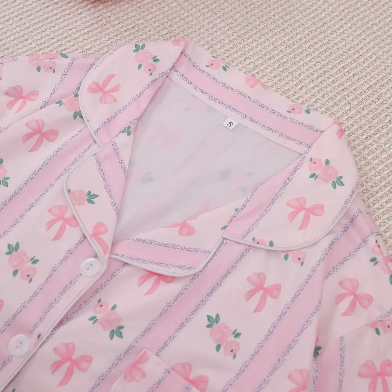 Girl's Heart Pink Striped Pajama Long Sleeve Long Pants Two Piece Set for Women's Casual Home Wear view 4