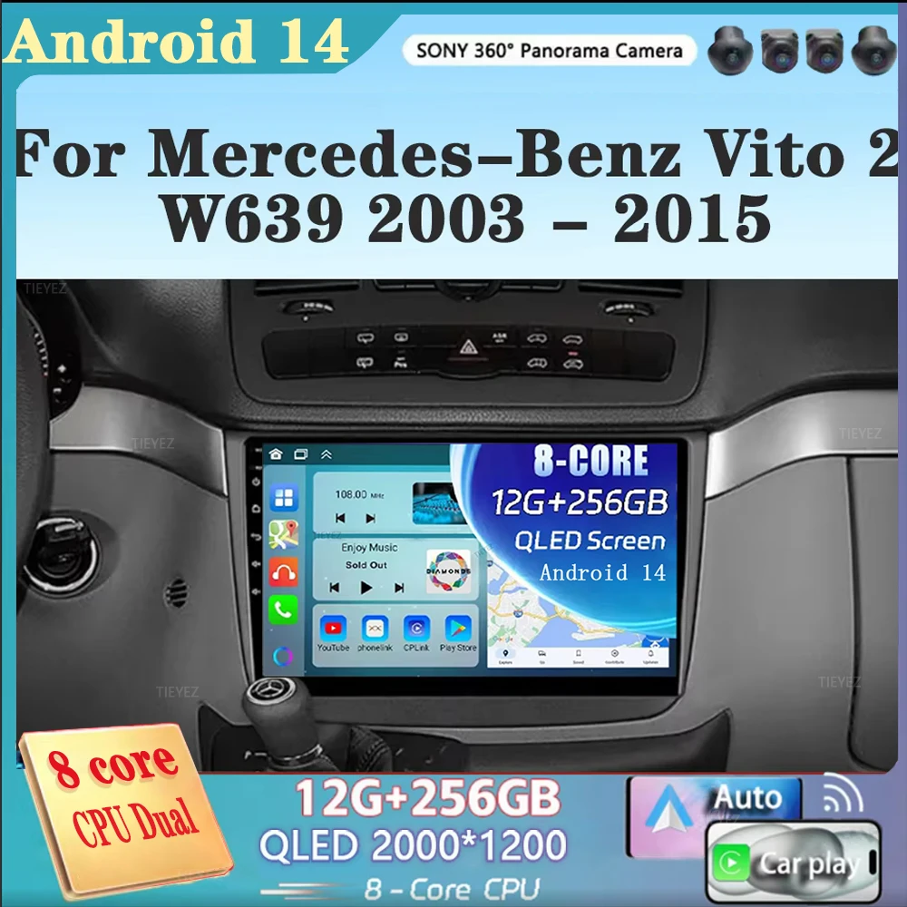 Android 14 Carplay Car Radio For Mercedes-Benz Vito 2 W639 2003 - 2015 Navigation GPS Multimedia Player Stereo WiFi+4G Auto BT