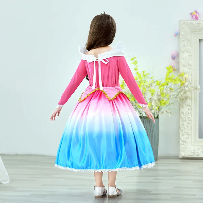 Girl Fancy Deluxe Sleeping Beauty Halloween Princess Costume Party Aurora Dress Up Kids Red Layered Christmas Pageant Ball Gown