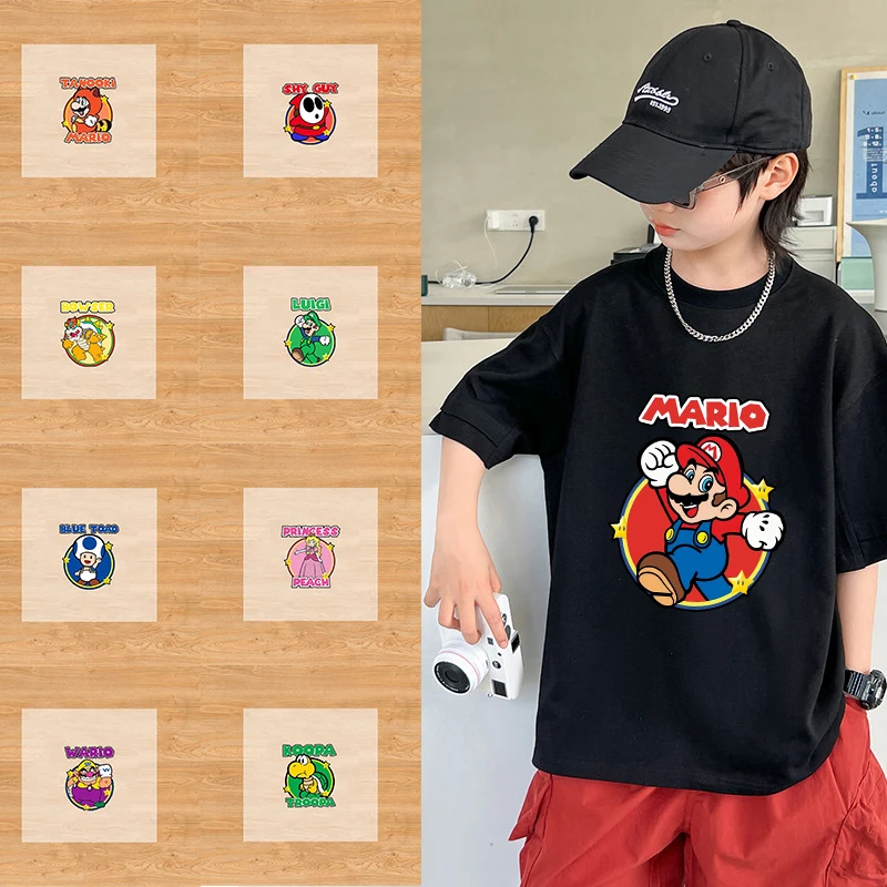 

Super Mario Iron on Sticker Cartoon Game Characters Heat Transfer Stickers T-Shirt Sweatshirt Decoration Clothing Decals Gifts