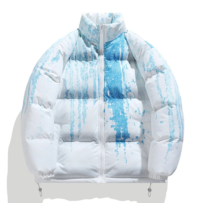 2025 Winter Man Down Coat American Drawing Stand Collar Men Jacket Loose Long Sleeve Zipper Windproof Outdoor Male Outerwear