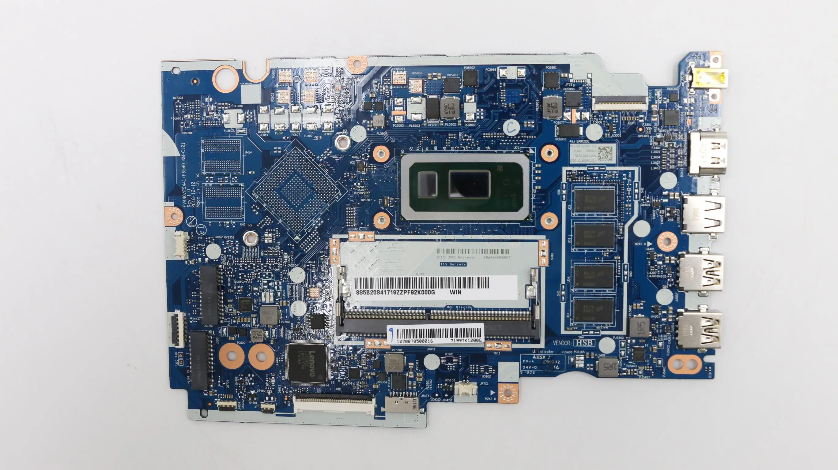 Laptop IdeaPad Motherboard, Modelo SN, NM-C121, FRU, 5B20S41719, 5B20S41748, CPU I38145U, I58265U, FV440, 540, S145-15IWL, V15-IWL, Lot