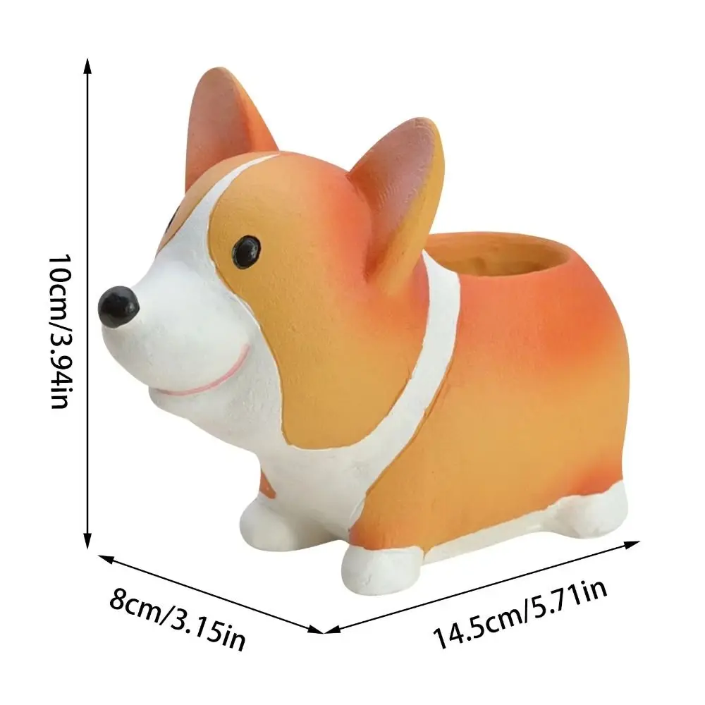 Decorative Corgi Dog Pot Decorations Adorable Exquisite Corgi Dog Resin Ornaments Collectible 14.5cm Corgi Dog Model Toy Plant
