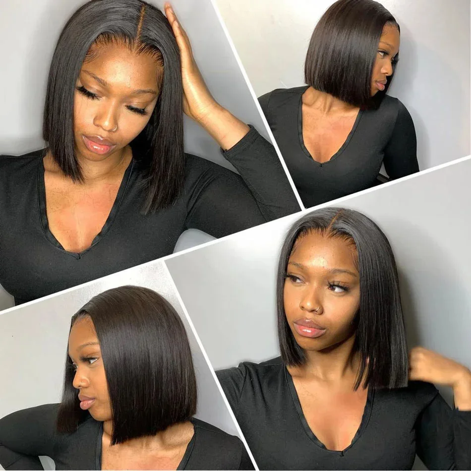 V Part Straight Bob Human Hair Wig Glueless 10-16 Inches No Leave Out V Part Straight Wig Brazilian Remy Hair Natural Color