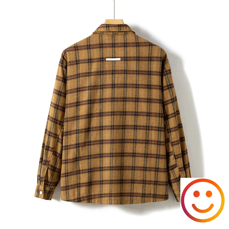 Autumn Trendy Fashion Embroidery Letter Pockets Plaid Shirt Men Women Loose Brushed Clothing Stripe Plaid Retro Casual Shirt Top