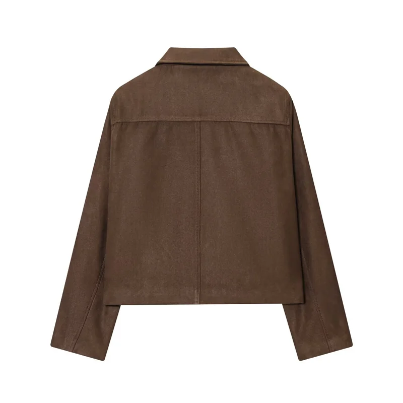 レディースジャケット ブラウン スエード ショートブレザー 柔らかく暖かい 秋 カジュアル ファッションスタイル