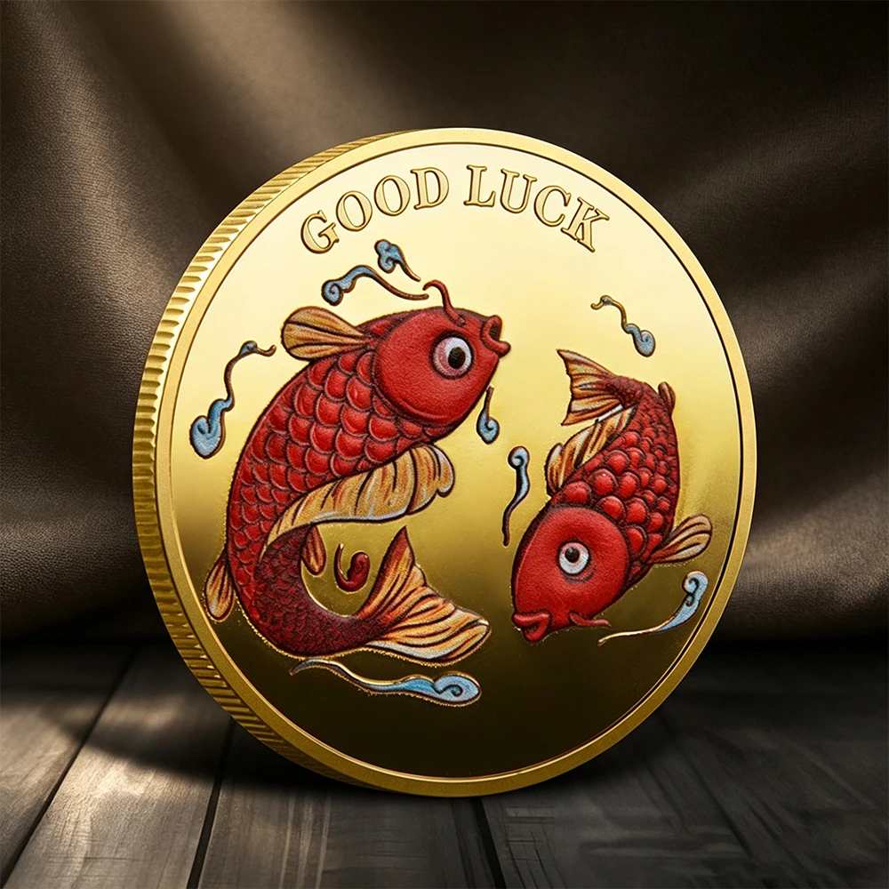 1pc Lucky Koi Fish & Elephant Commemorative Coin 777 Fortune Good Luck Motivational Souvenir Coin Birthday Gifts