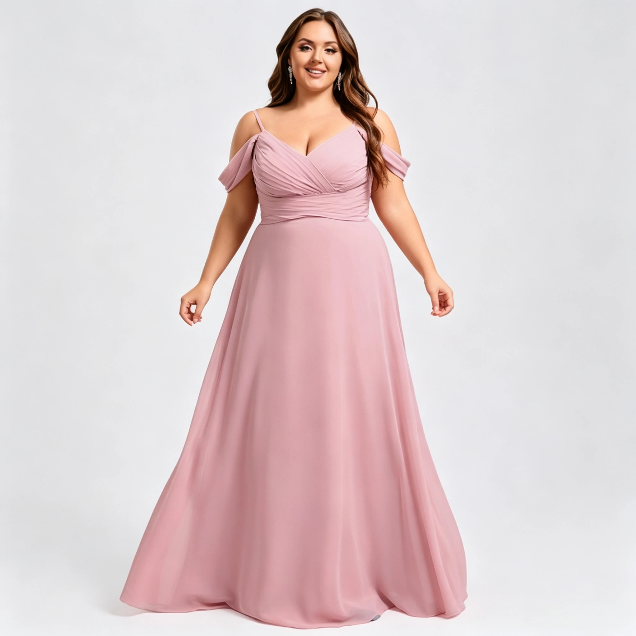 women-curvy-maxi-chiffon-bridesmaid-gown-cold-shoulder-thin-spaghetti-straps-front-twist-pleated-elegant-wedding-party-dress