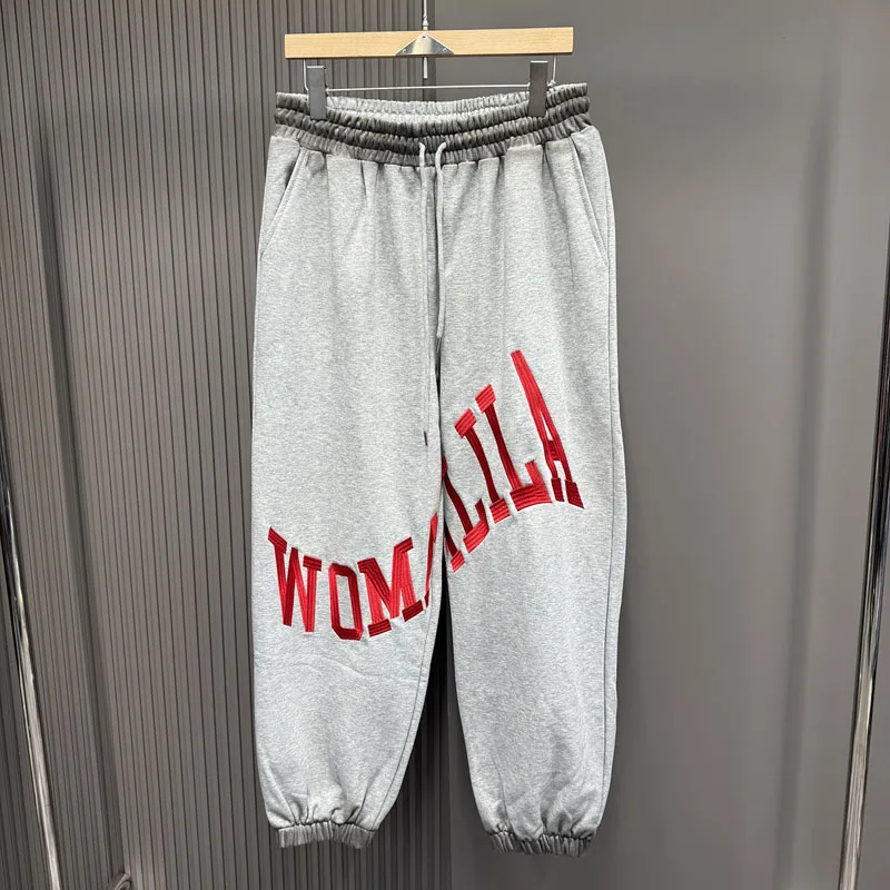 

Stain Spray Dyeing Big Embroidery Red Letters Sweatpants Men Women Casual Wide Leg Loose Trackpant Retro Terry Jogger Trousers