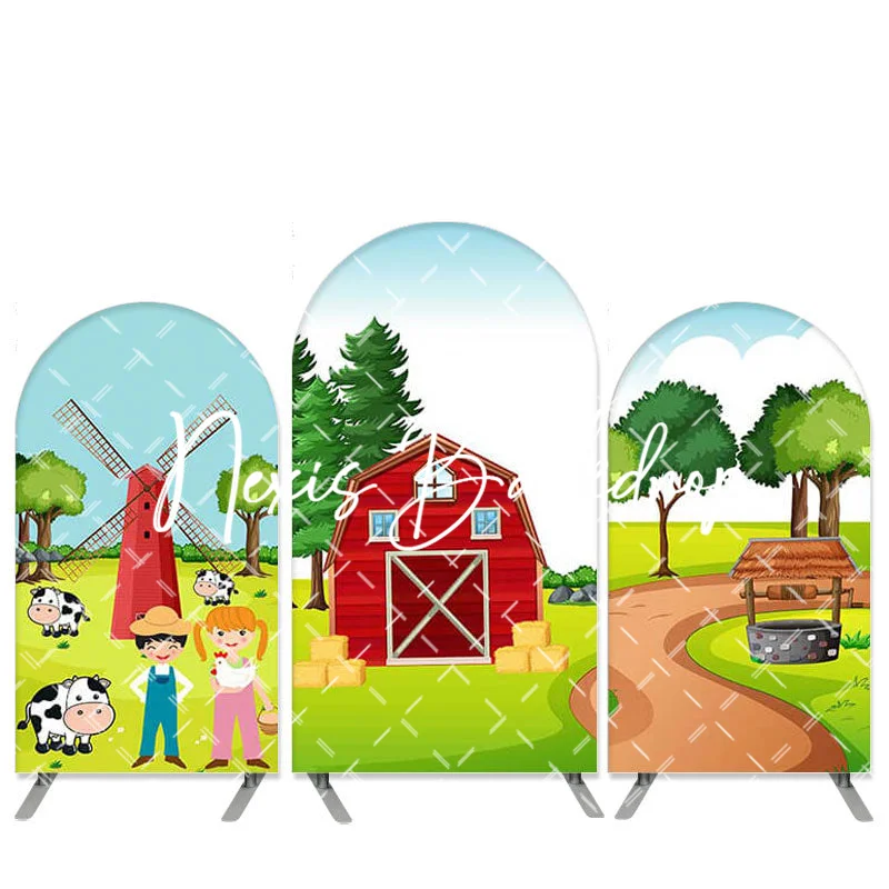 

Happy Farm Arch Backdrop for Kids Birthday Party Decorations Red Barn Farm Animal Arch Background Cartoon Farm Animals Banner