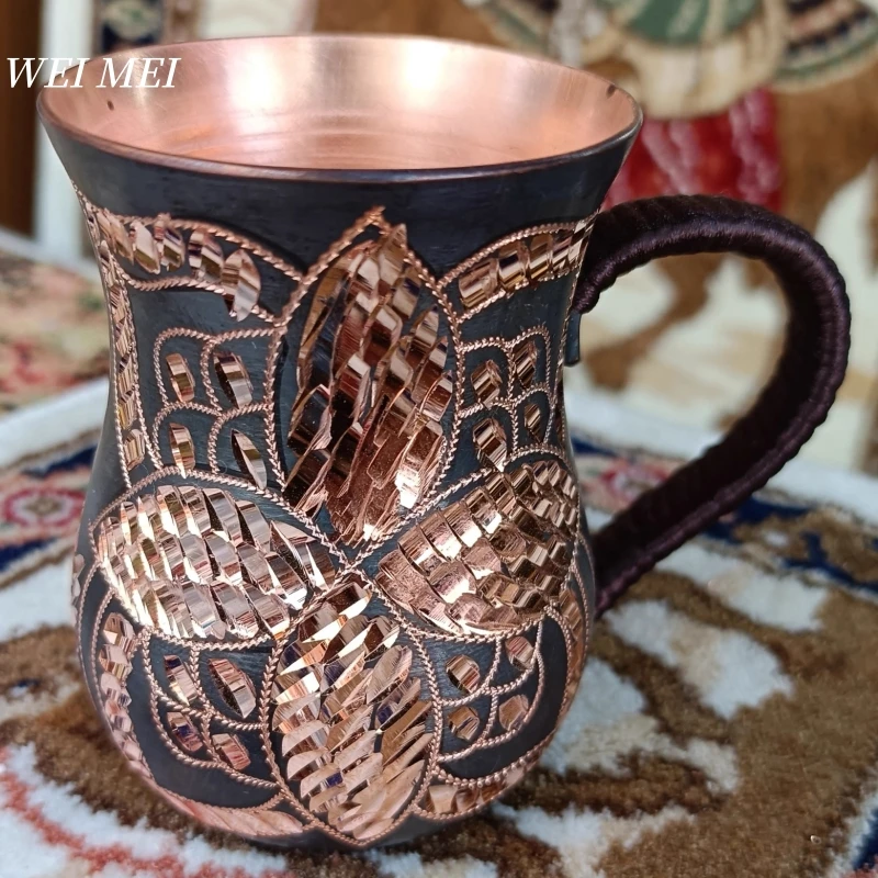 

Handcrafted Vintage Pure Copper Coffee Mug,Pattern Random Juice Breakfast Cup,Sketch Unique Art Texture Gift Tea Mug Tableware