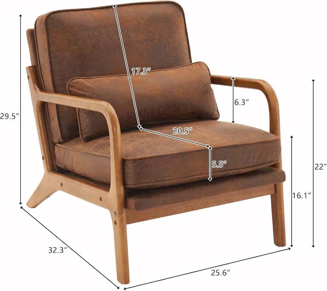 Karl home Accent Chair Mid-Century Modern Chair with Pillow Upholstered Lounge Arm Chair with Solid Wood Frame