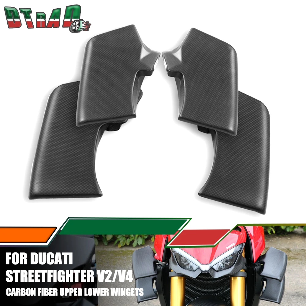 

2023 For DUCATI Streetfighter V2 STF V4 V4S 2020-2024 100% Real Carbon Fiber Winglets Motorcycle Fairing Kits Upper Lower Wings