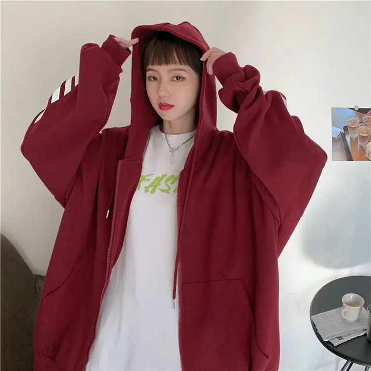 New Spring/Autumn Collection: Loose-fit, Plus-size Zip-up Fleece-Lined Hoodie – Women’s Korean-Style Hooded Top - view 6