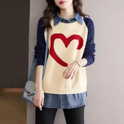 Jersey de punto de dos piezas para mujer, jersey de manga larga con cuello tipo Polo, Jacquard falso, Moda de Primavera y otoño, 2023