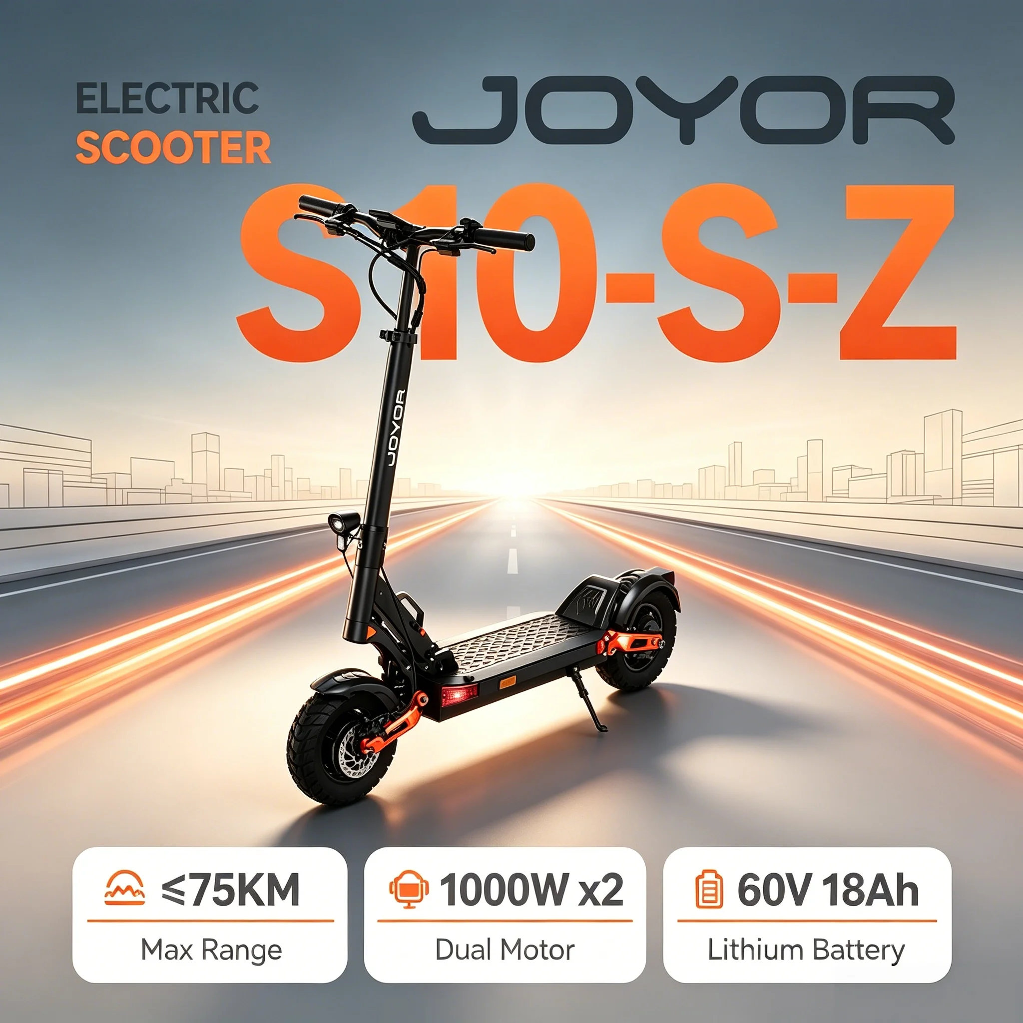 Elektroroller JOYOR S10-s-z 1000W * 2 Doppelmotoren 60V18AH All-Terrain Offroad-Batterie 10-Zoll Elektroroller für Erwachsene