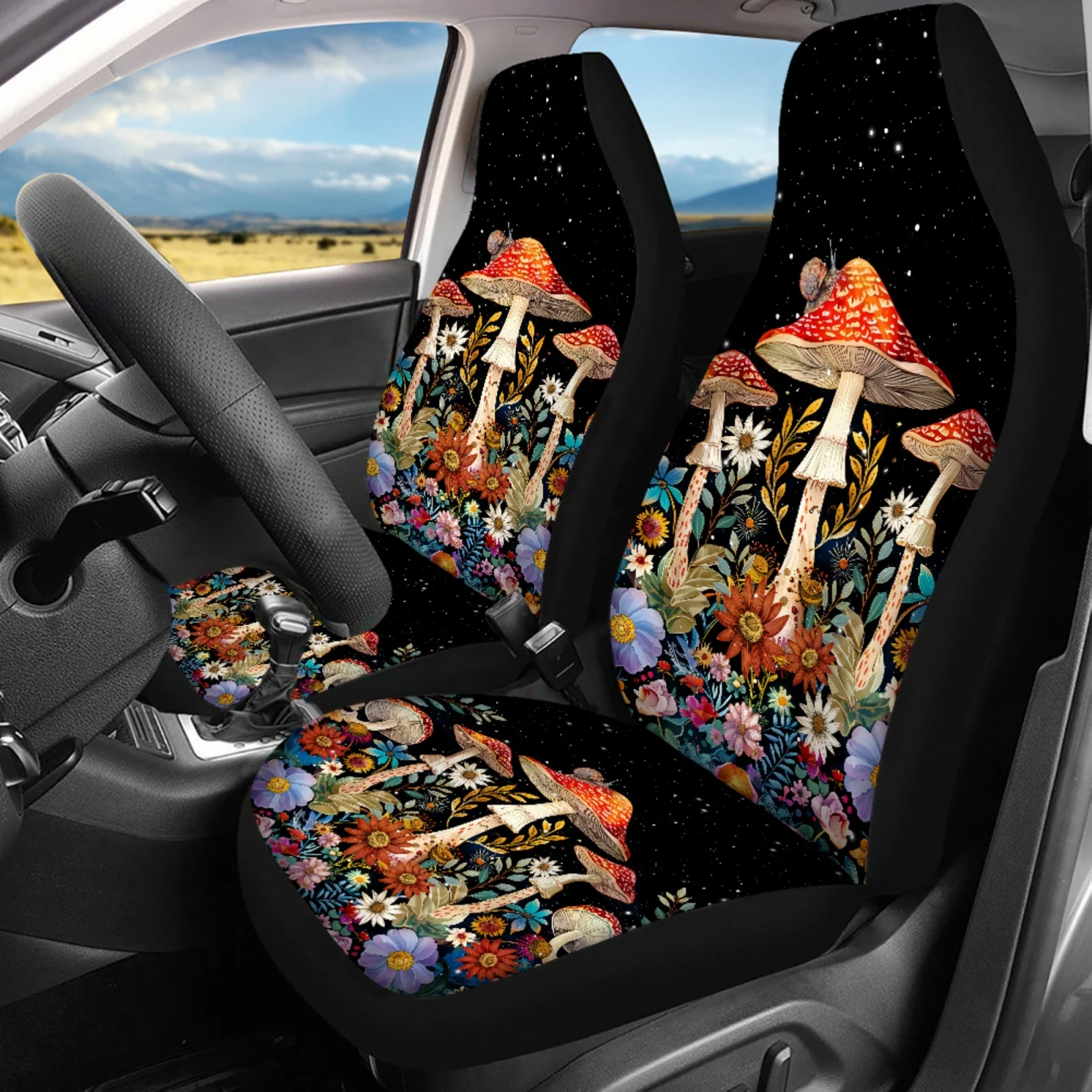 Coloranimal Mushroom 14 Pcs Car Accessories Set with Soft Car Armrest Box Pad and Headrest Covers for SUV