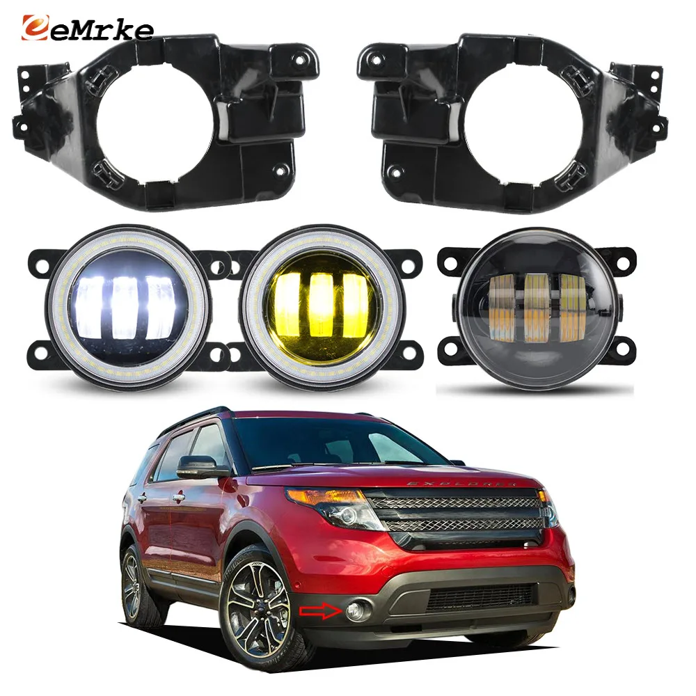 

Led Fog Lamp White / Yellow 40W For Ford Explorer 5 U502 2011 2012 2013 2014 2015 Front Bumper DRL with Car Angel Eyes Day Light