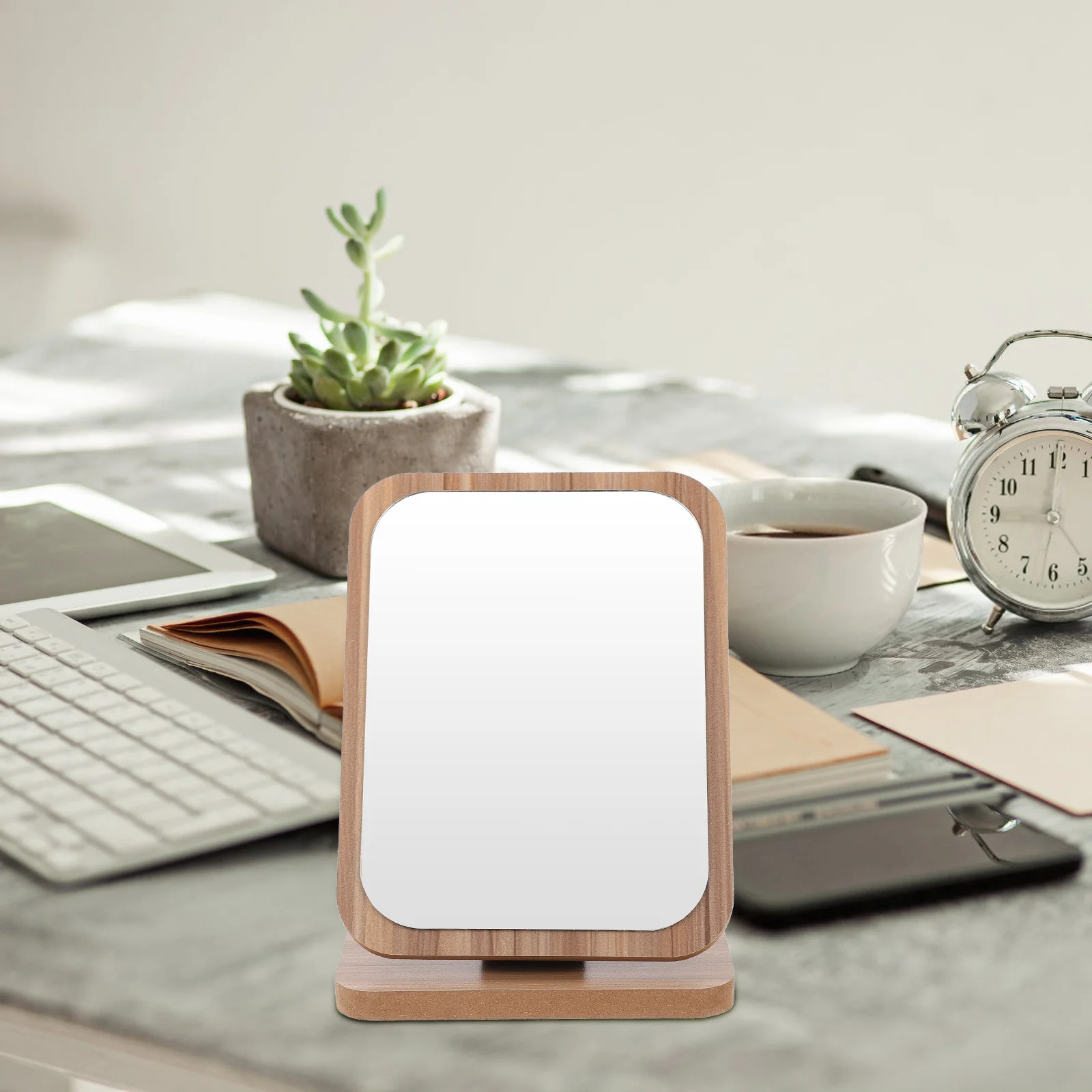 1 szt. Drewniane lusterko do makijażu na biurko, składane, przenośne lusterko stołowe, domowe lusterko kosmetyczne z miejscem do przechowywania, narzędzie do makijażu.