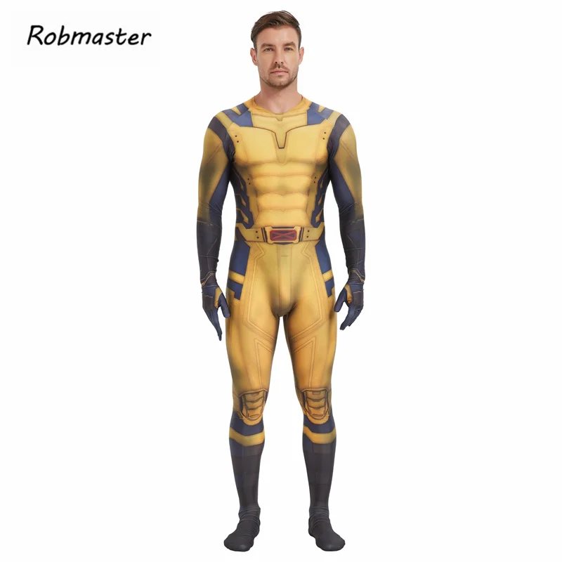 Men Wolverine Cosplay Costume James Howlett Jumpsuit Shoulder Armor Set 3D Print Zentai Bodysuit Superhero Halloween Outfit