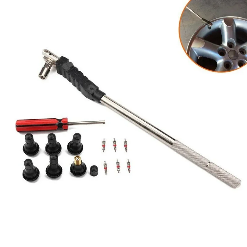 Valve Stem Installer Tool Puller Car Tire Plug Core Remover Repair W/ Extractor 