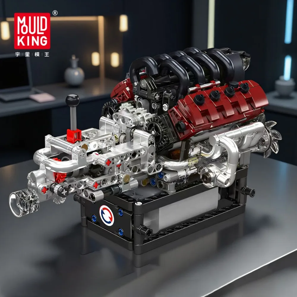 MOLD KING 787 Uds. Juego de bloques de construcción de motor de 8 cilindros con caja de cambios DIY montaje mecánico juguete STEM para adultos y adolescentes