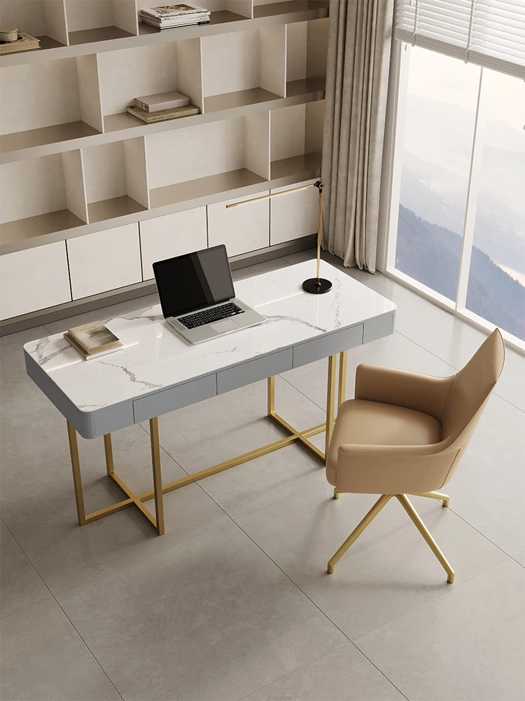 

Light luxury rock board desk modern simple small family study desk designer creative bedroom computer desk