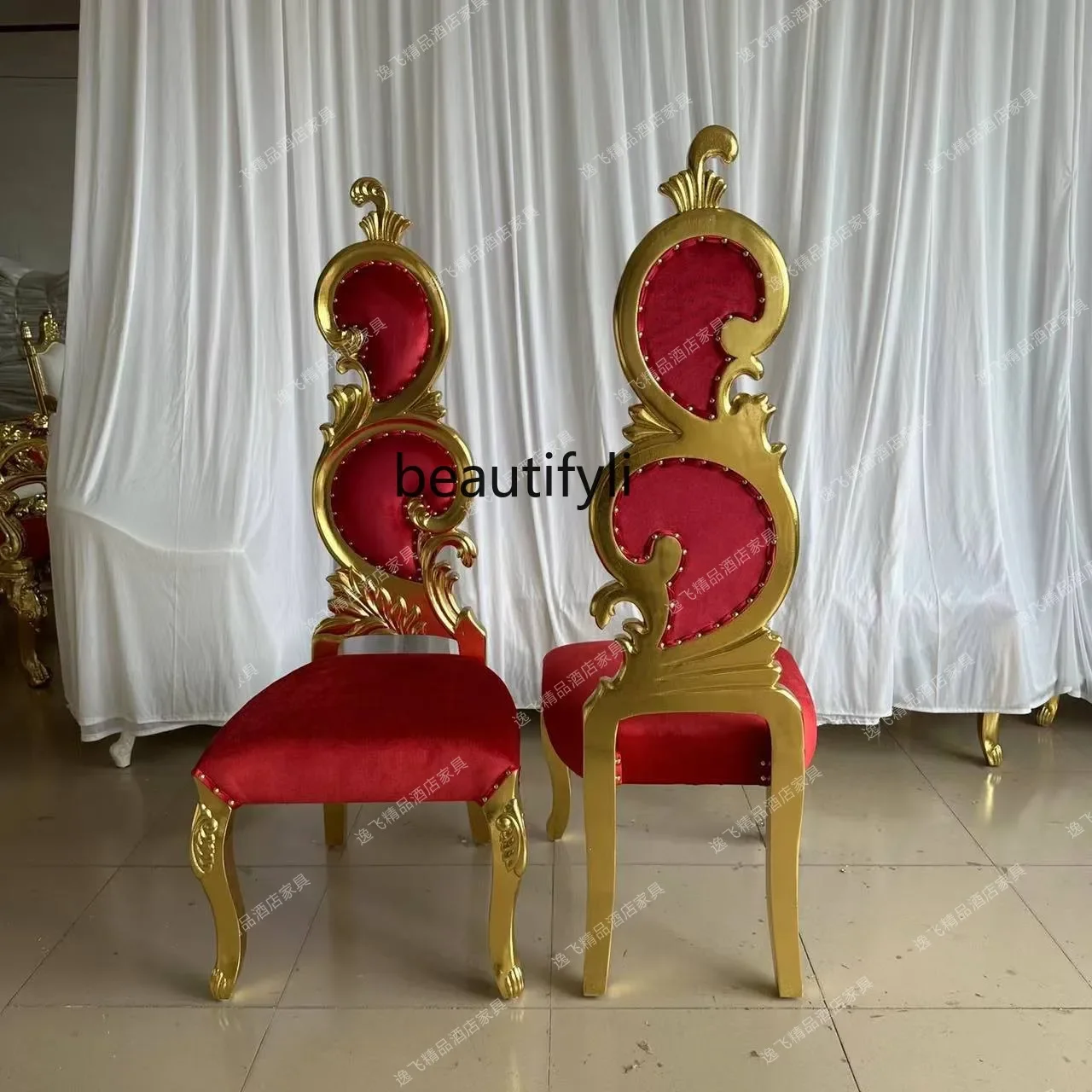 

Neoclassical European dining chair solid wood carving flower fabric soft bag gold foil image chair high backrest furniture R