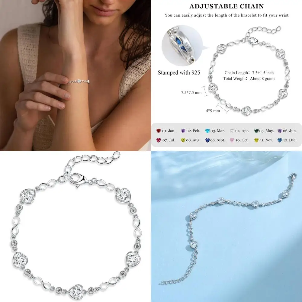 

Позолоченный браслет из стерлингового серебра с камнем «Бесконечность сердца», регулируемый ювелирный подарок для женщин, жены, мамы, подруги, сестры