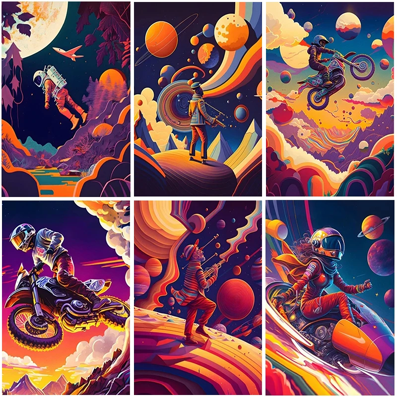 5D DIY 다이아몬드 페인팅, 우주 자전거 라이딩 우주비행사, 모자이크 다이아몬드 자수 페인팅, 라인스톤 홈 데코 선물