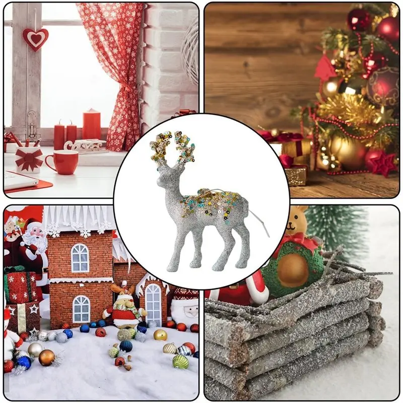 Mar.Reindeer Figurines Flocked Glitter Christmas Decor Desktop Holiday Sculpture For Collectors Photography Home Living A