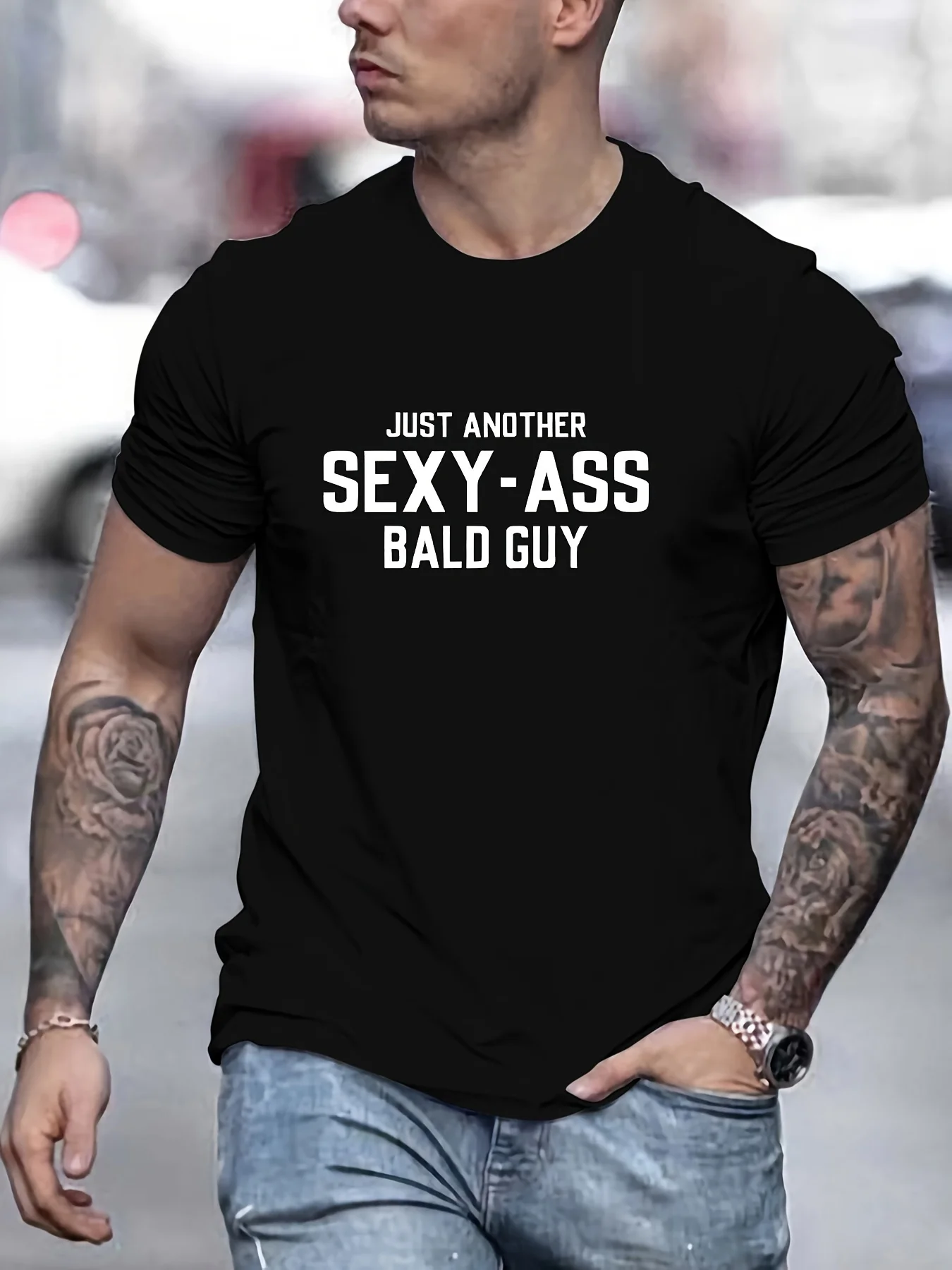 Just Another Sexy Ass Bald Guy Print T Shirt 100% Cotto Comfortable and Versatile Tees for Men Casual Short Sleeve for Summer