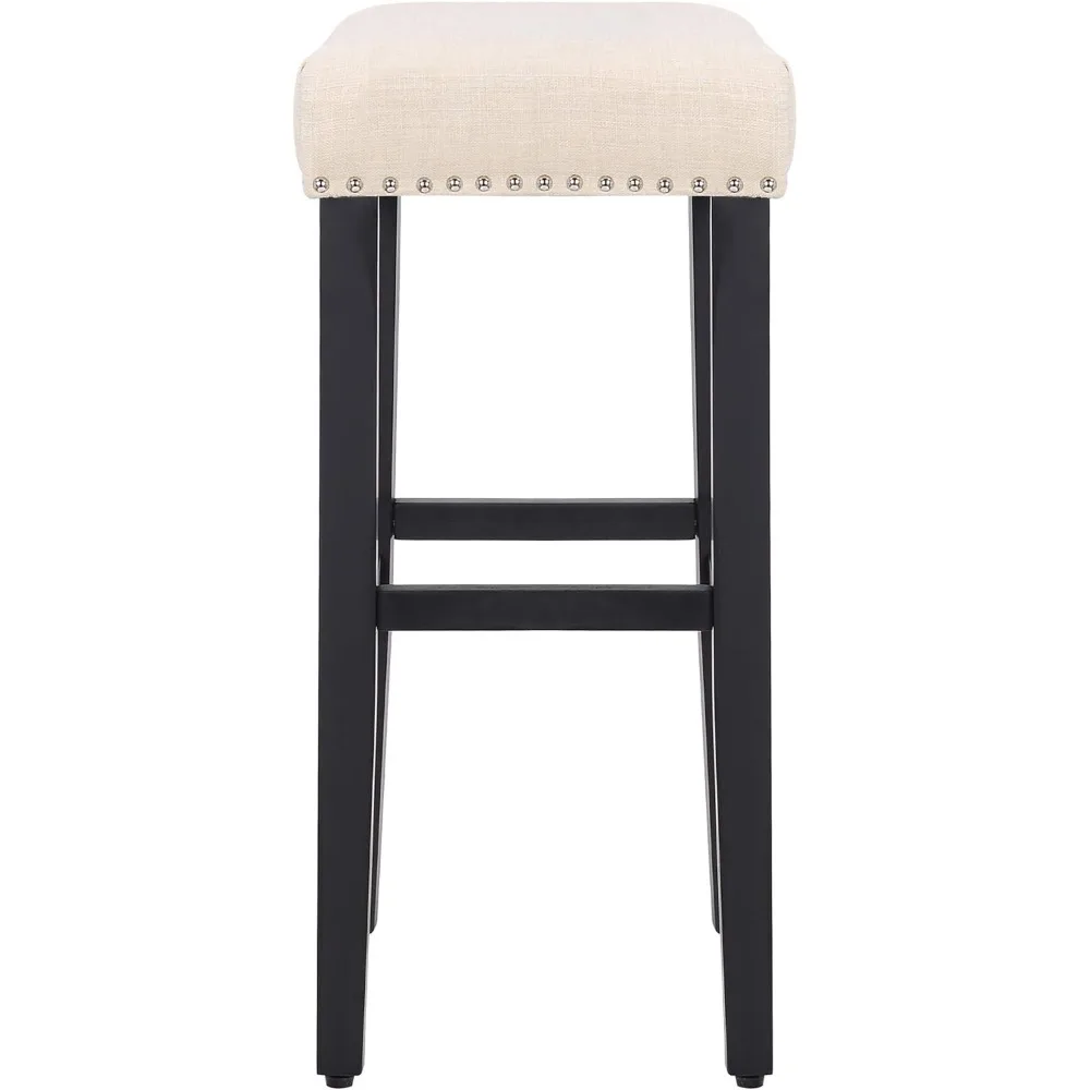 Tabouret de bar de 29 pouces avec pieds noirs (beige), siège de dégager dos nu, tabouret de comptoir assis, fabriqué avec des matériaux de la plus haute qualité, 2 pièces