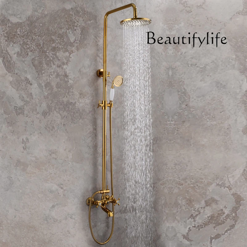 

European pure British retro double-hole wall-mounted thermostat shower shower plus shower faucet with bathtub faucet