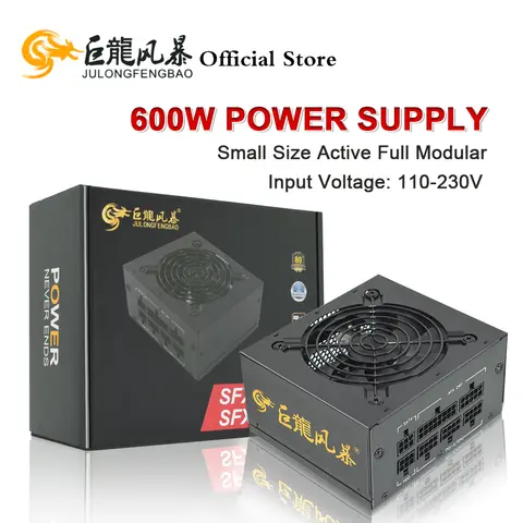 JULONGFENGBAO SFX Micro 600W PSU 80Plus Bronze 110-230V High Efficiency Computer Power Supply Active PC Full Module