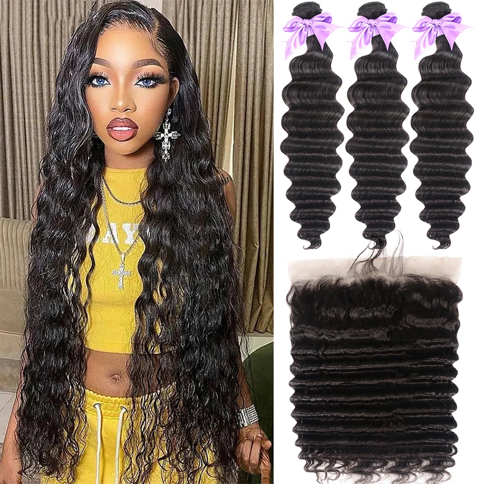 

Loose Deep Wave Bundles With Frontal 100% Indian Human Hair With Lace Closure Loose Wave Bundles With Closure Frontal Loose Deep