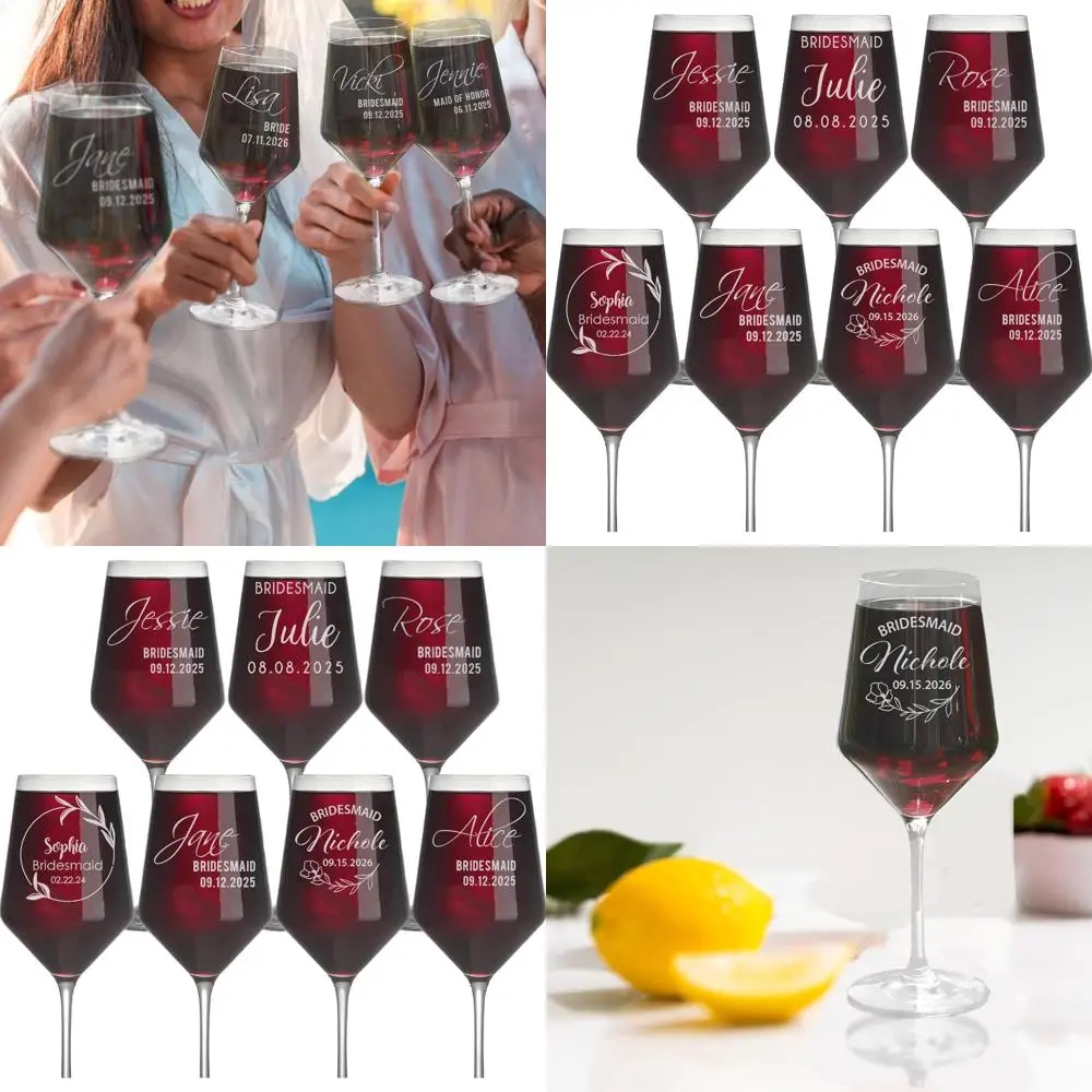 

Custom 18oz Crystal Wine Glass Set - Personalized Monogram Bridesmaids & Bride Wedding Party Gifts, Made in USA