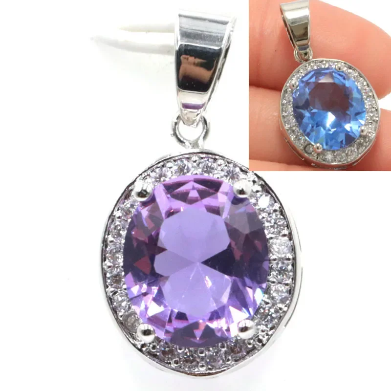 Real 925 Solid Sterling Silver Pendant Red Ruby Mystic Violet Topaz Peridot Alexandrite Topaz Changing Zultanite Women