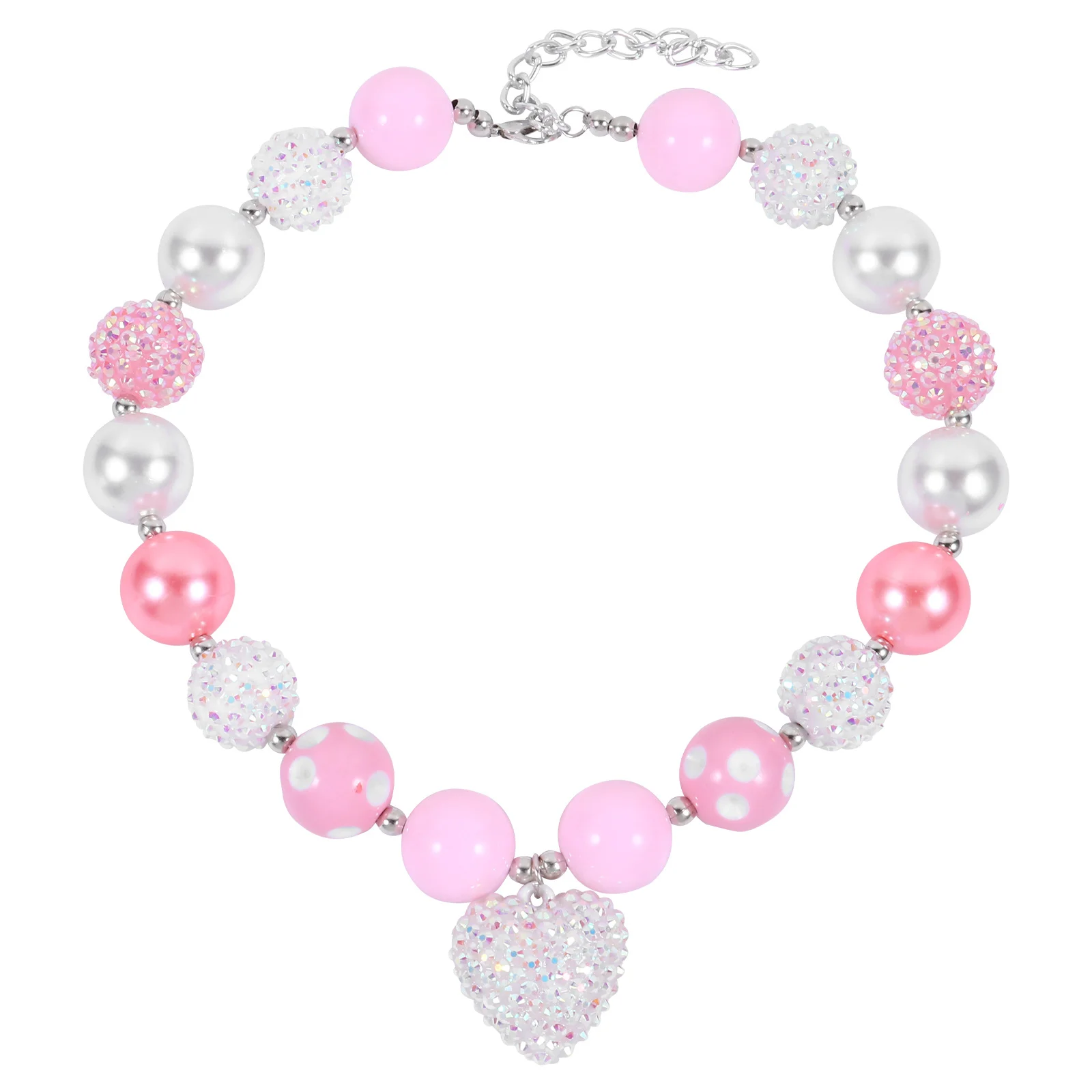1 قطعة قلادة الخرز سلسلة ملونة للأطفال الوردي الأبيض القلب قلادة الفتيات هدية عيد ميلاد مجوهرات الاطفال قلادة #5